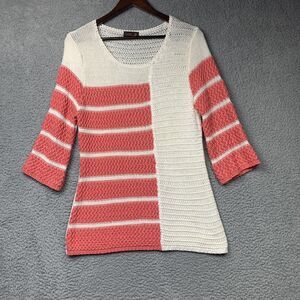 Tivoli Sweater Womens Large Striped Knit Pullover 3/4 Sleeve Acrylic Nylon